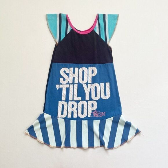 CourtneyCourtney Short Sleeve Blue Girls Dress 7/8 Twirl Skirt Upcycled Handmade